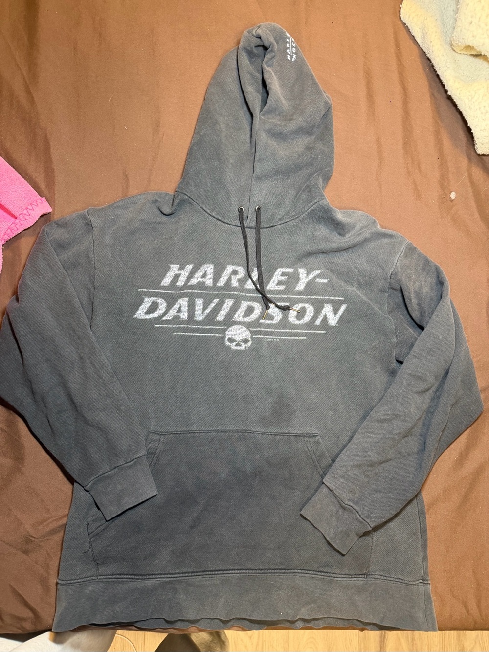 Harley-Davidson Washed Black Pullover Hoodie with Faded White Logo